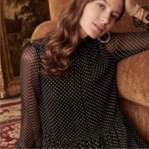 Sezane Olivia dress, silk black and white polka dots size 34 EUC - Picture 4 of 9